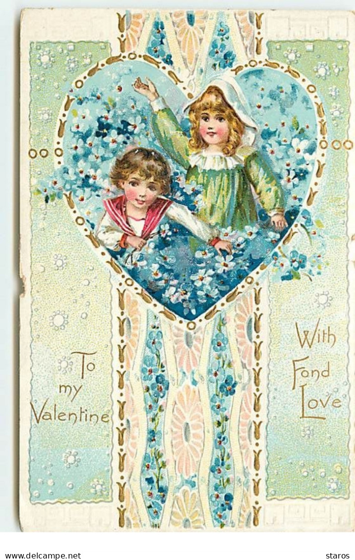 Carte Gaufrée - To My Valentine With Fond Love - Couple Dans Un Coeur - Saint-Valentin