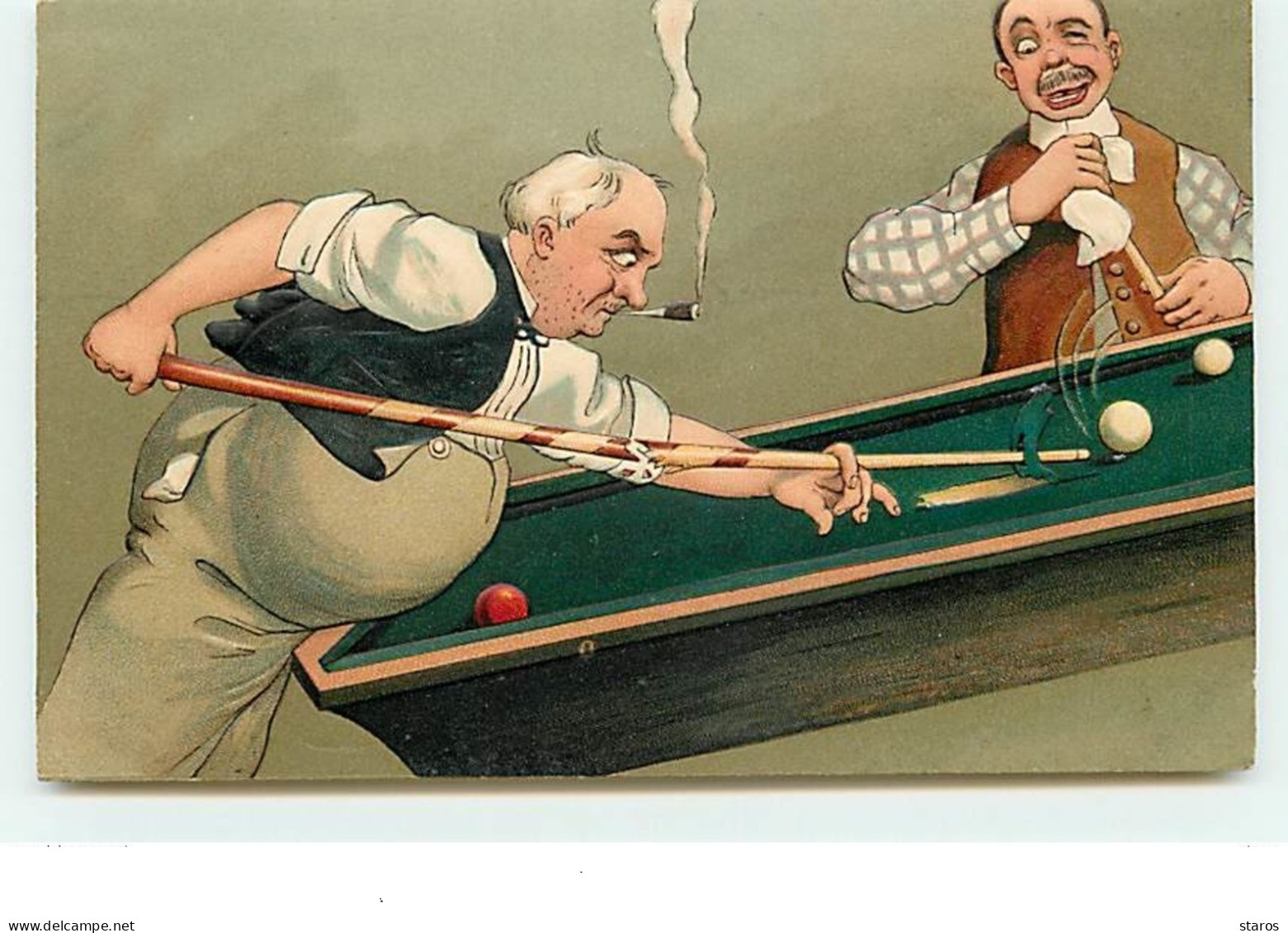 Carte Gaufrée - Hommes Jouant Au Billard - Autres & Non Classés