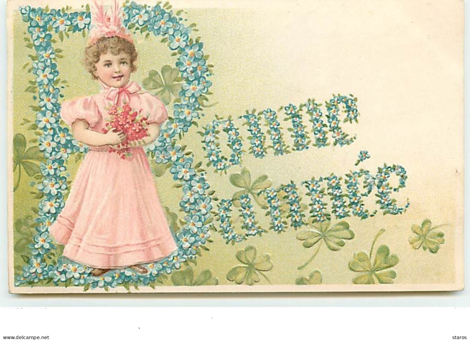 Carte Gaufrée - Bonne Année - Fillette  Et Fleurs - Anno Nuovo