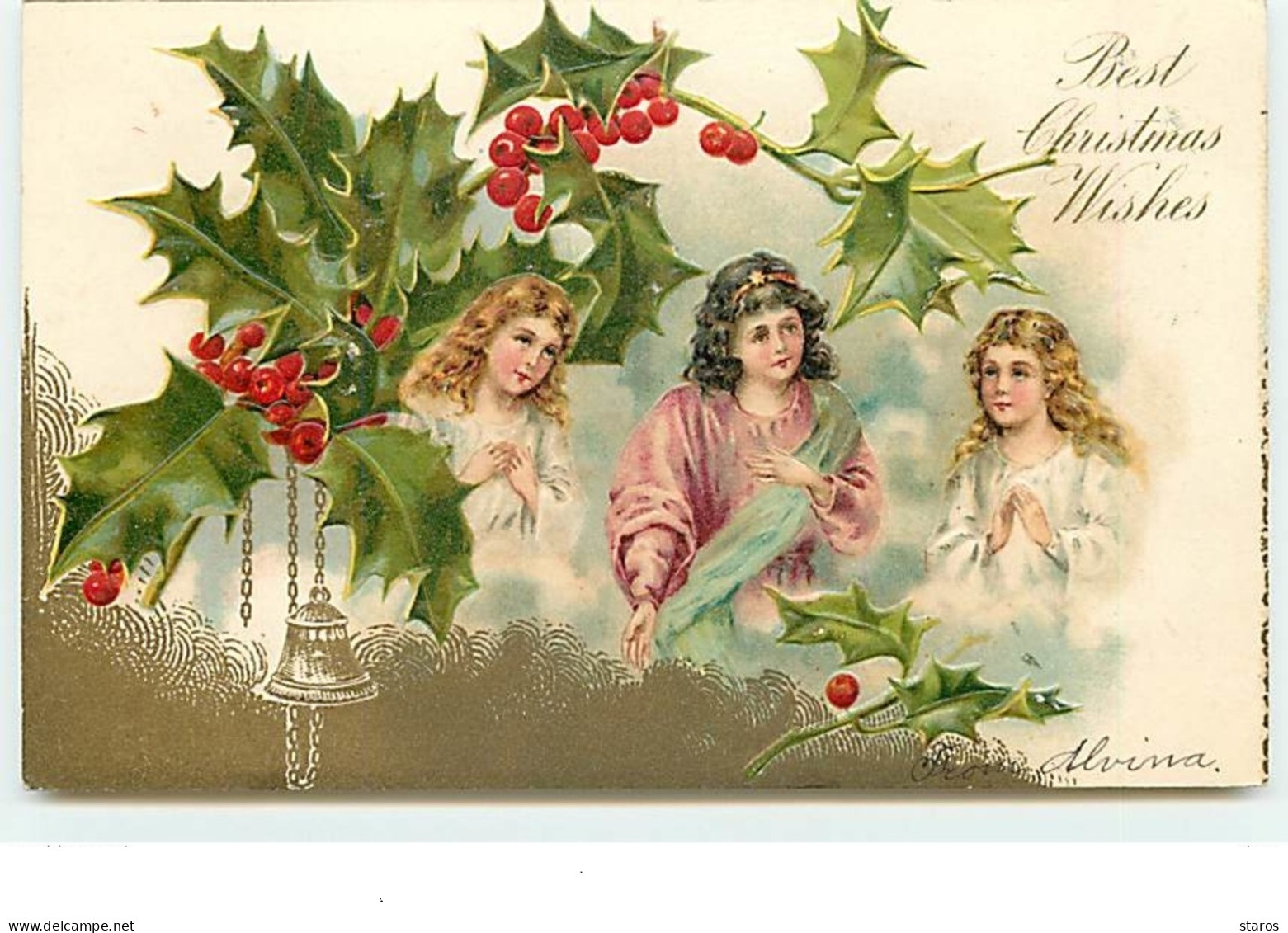 Carte Gaufrée - Best Christmas Wishes - Trois Anges Gardiens - Other & Unclassified