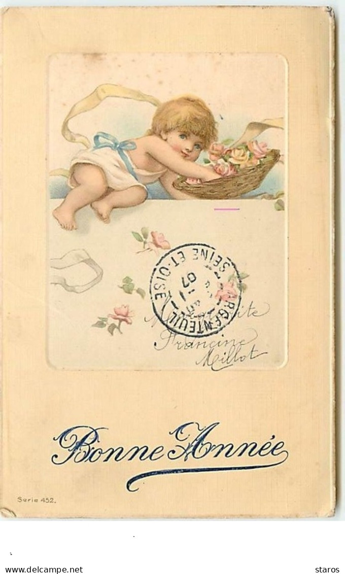 Carte Fantaisie - Bonne Année - Enfant Fouillant Dans Un Panier De Fleurs - New Year