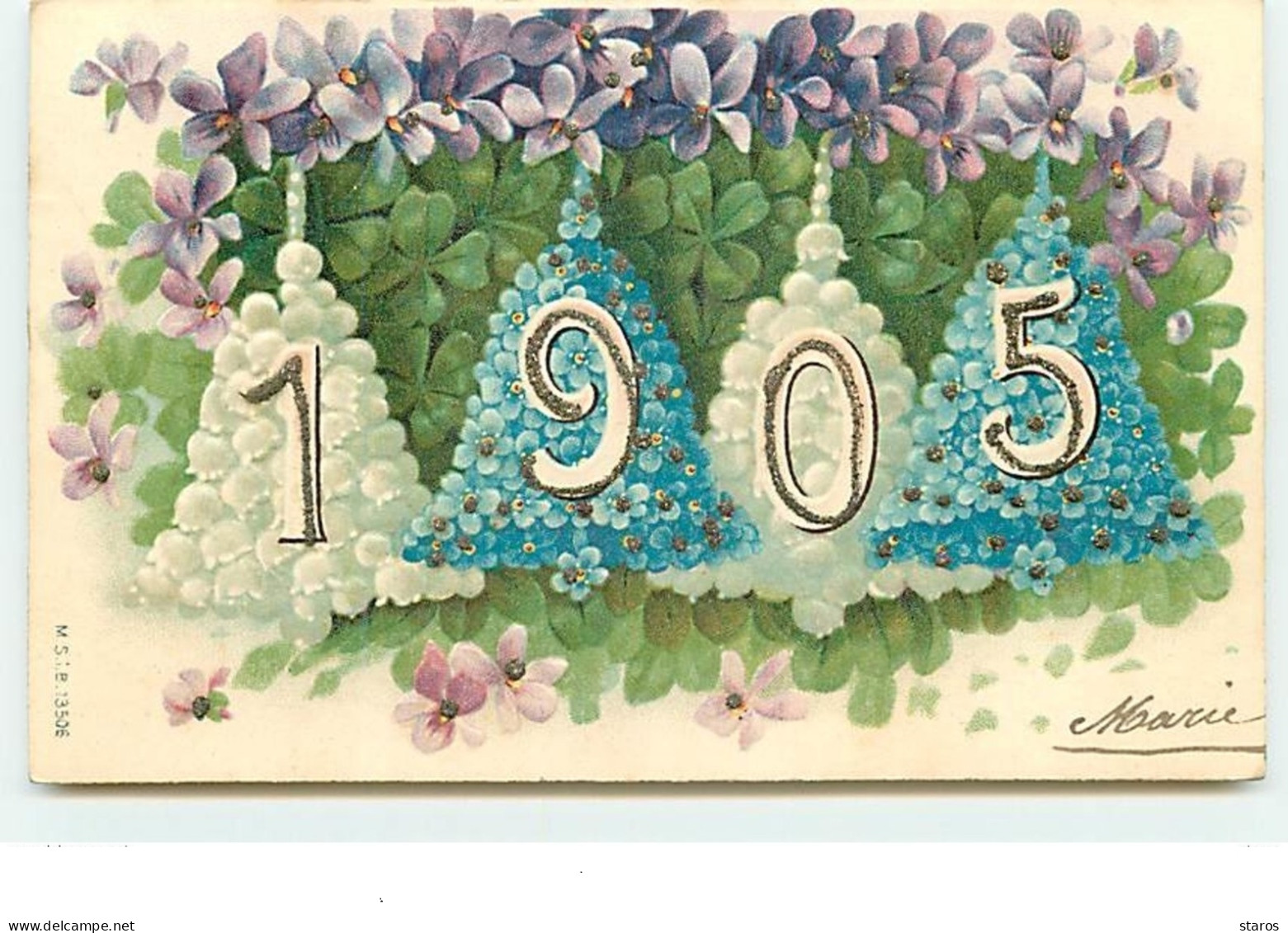 Carte Gaufrée - 1905 - Clochettes - New Year