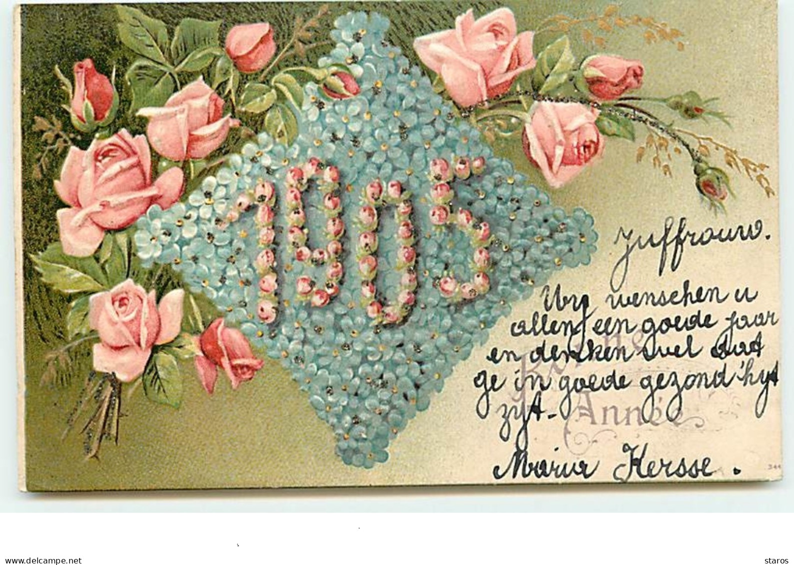 Carte Gaufrée - 1905 - Bonne Année - Roses - New Year