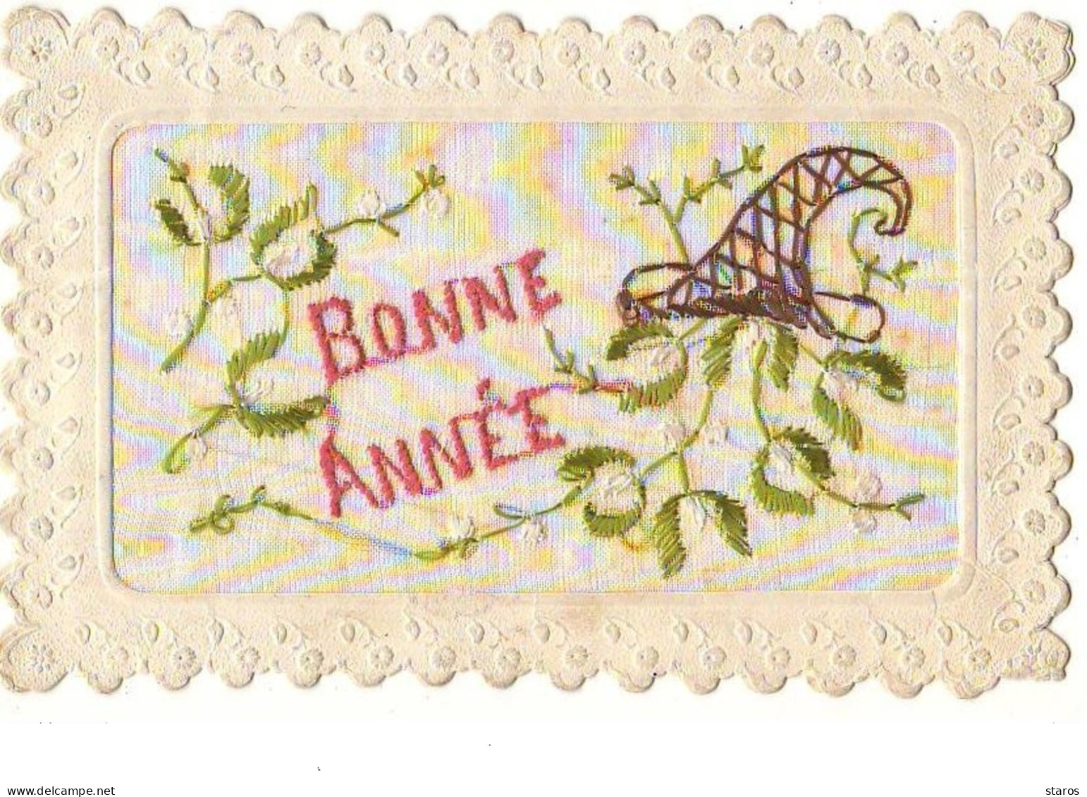 Carte Brodée - Bonne Année - Gui - New Year