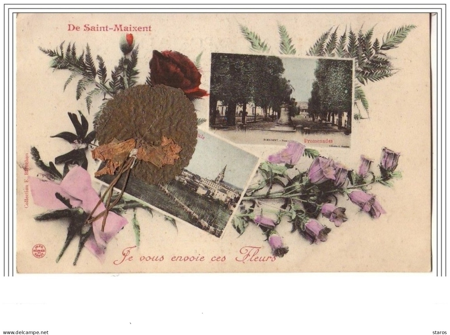 De SAINT-MAIXENT Je Vous Envoie Ces Fleurs (carte Avec Une Feuille Sechée) - Saint Maixent L'Ecole