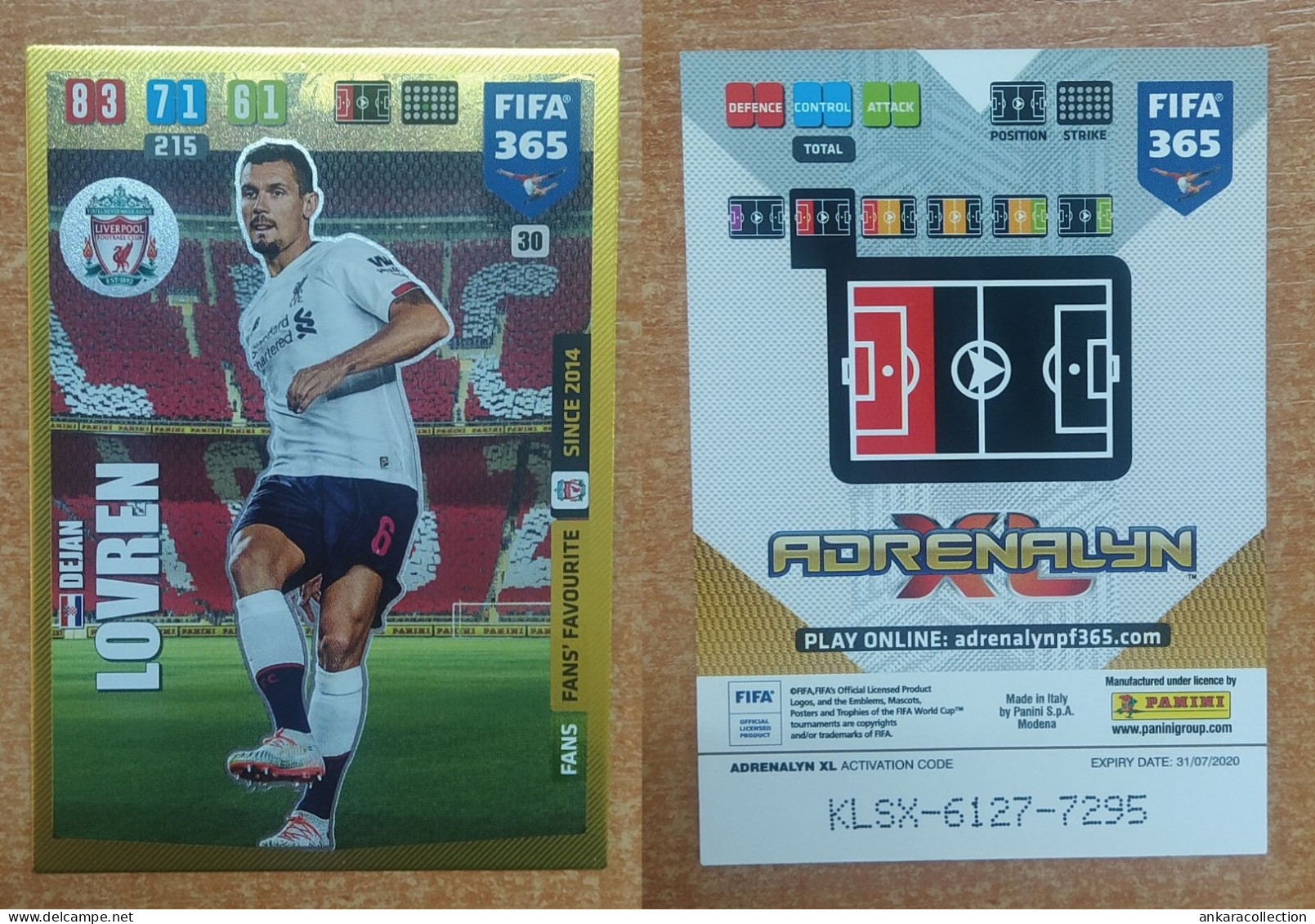 AC - 30 DEJAN LOVREN  LIVERPOOL  FANS FAVOURITE  PANINI FIFA 365 2020 ADRENALYN TRADING CARD - Tarjetas