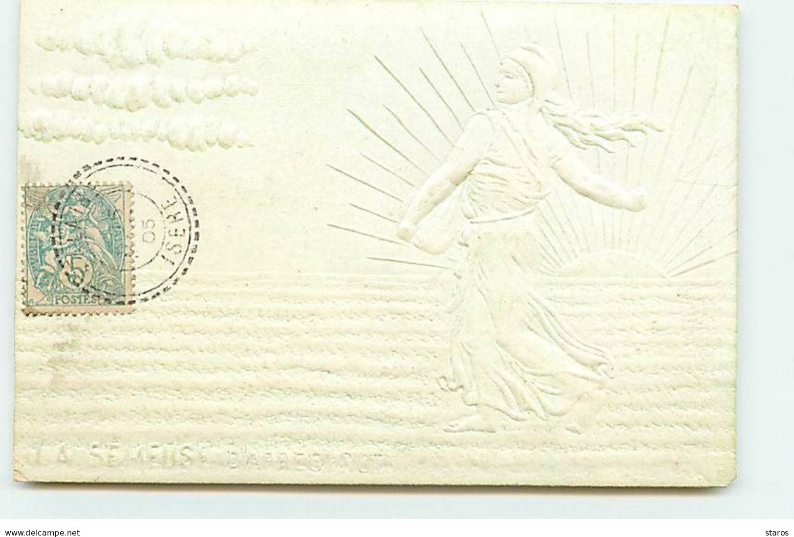 Carte Gaufrée - Représentation De Timbres - La Semeuse D'après Roty - Blanc - Timbres (représentations)