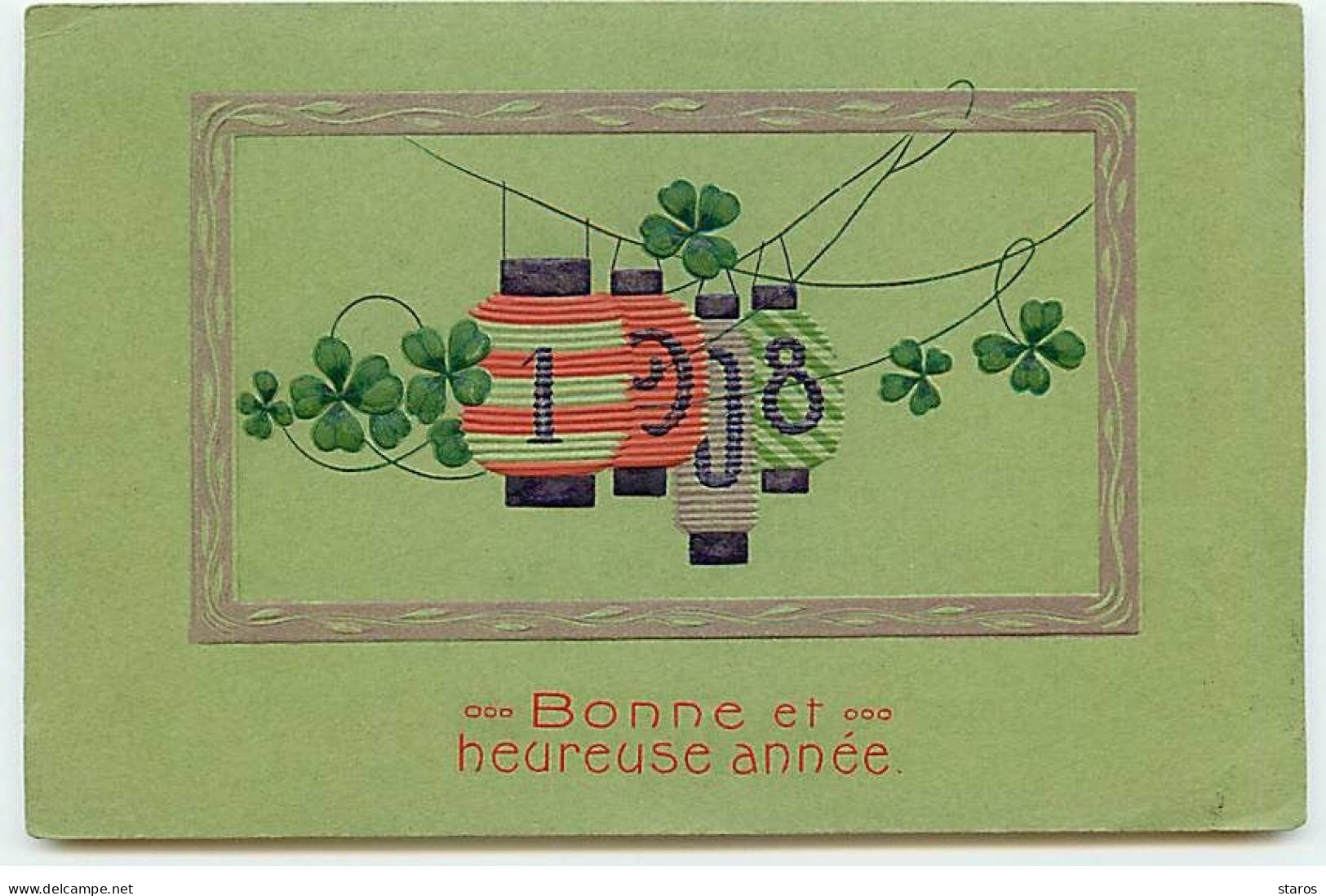 Carte Gaufrée - Nouvel An - Bonne Et Heureuse Année 1908 - Lampions - Año Nuevo