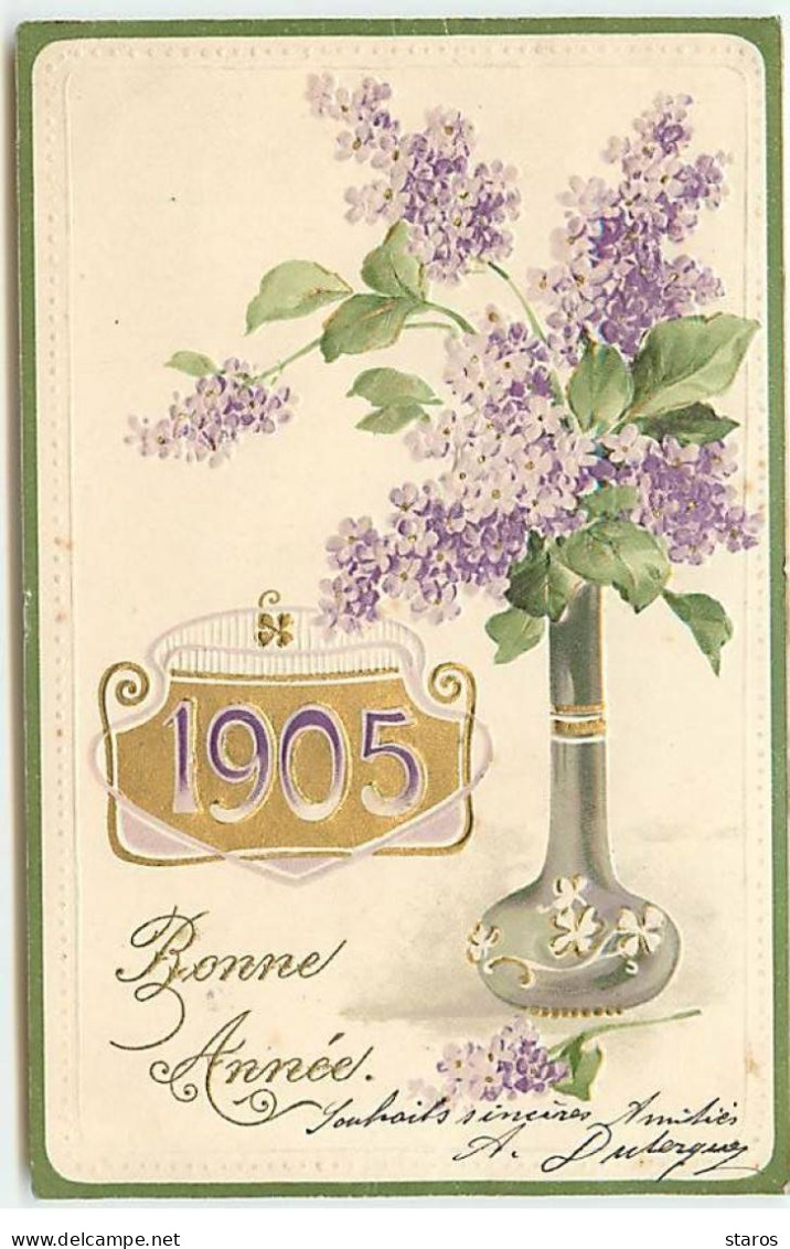 Carte Gaufrée - Nouvel An - Bonne Année - 1905 - Bouquet De Lilas Dans Un Vase - New Year