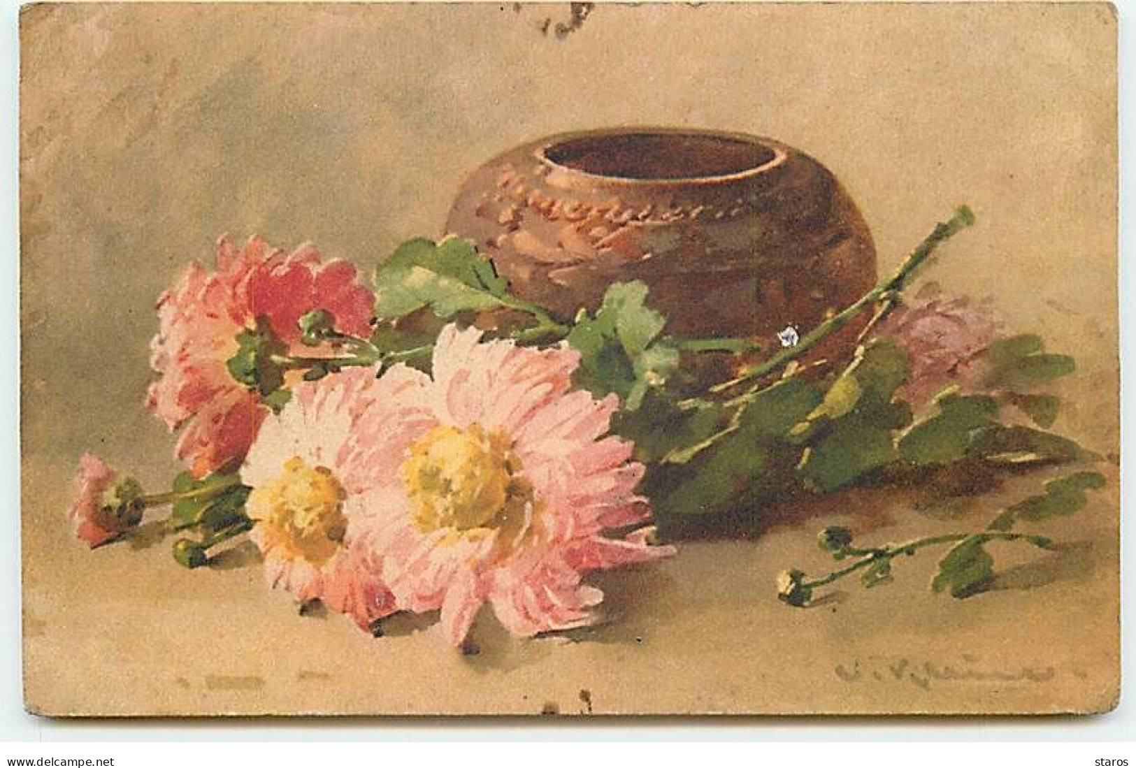 Illustrateur - C. Klein - Chrysanthèmes à Côté D'un Vase - Klein, Catharina