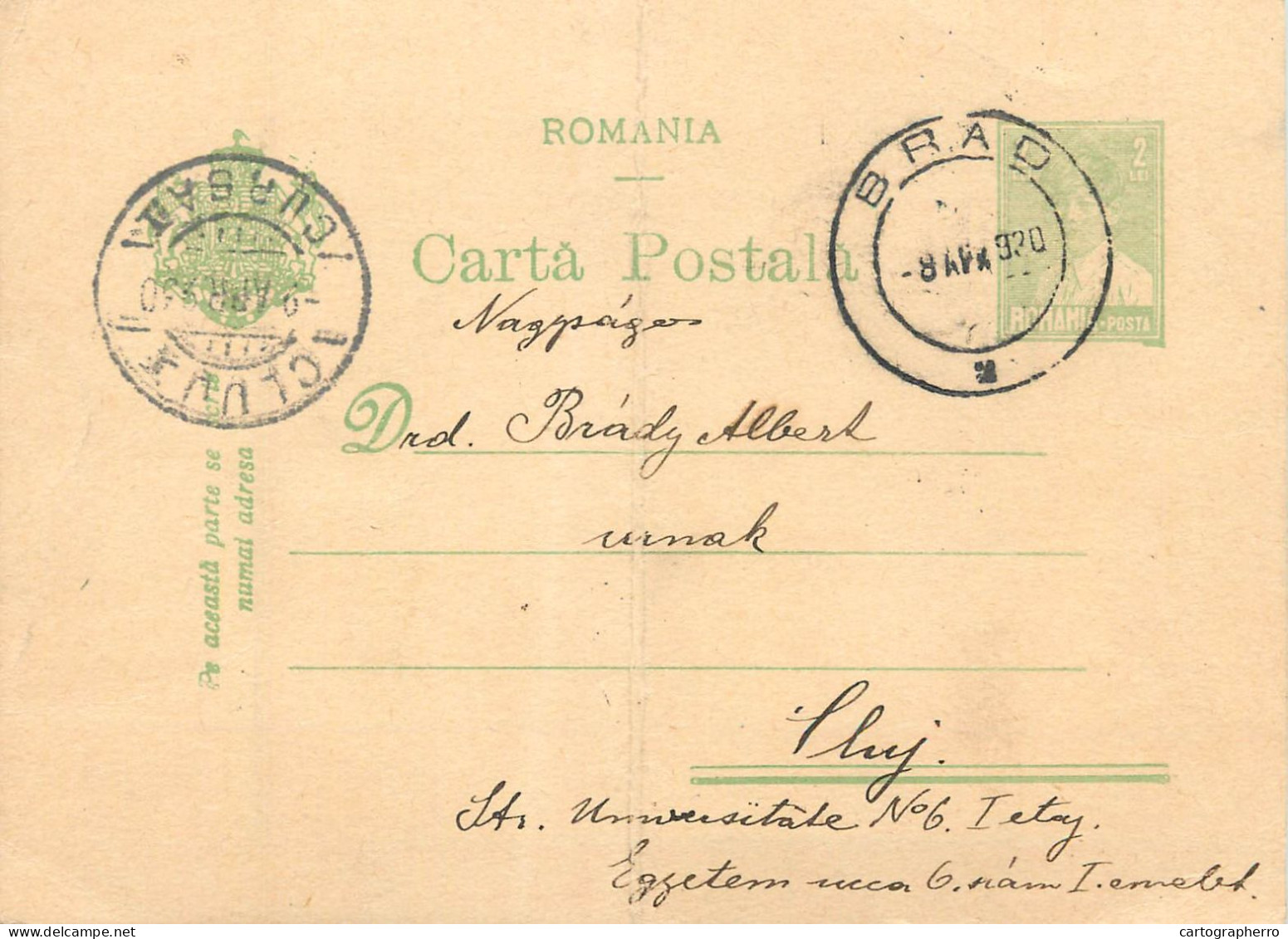 Romania Postal Card Royalty Franking Stamps 1920 Cluj - Rumania