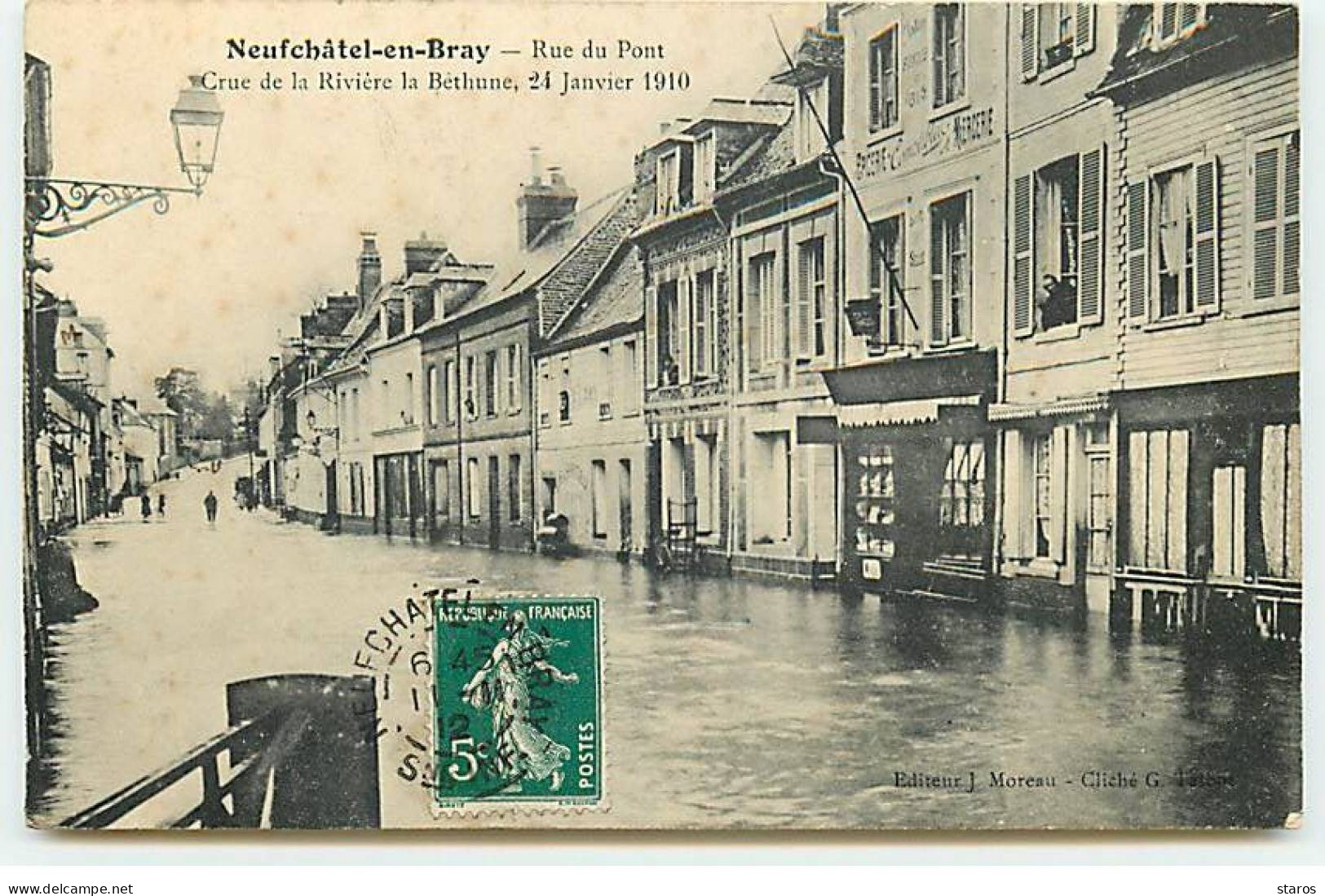 NEUFCHATEL EN BRAY - Rue Du Pont - Crue De La Rivière La Béthune, 24 Janvier 1910 - Commerces, Mercerie - Neufchâtel En Bray