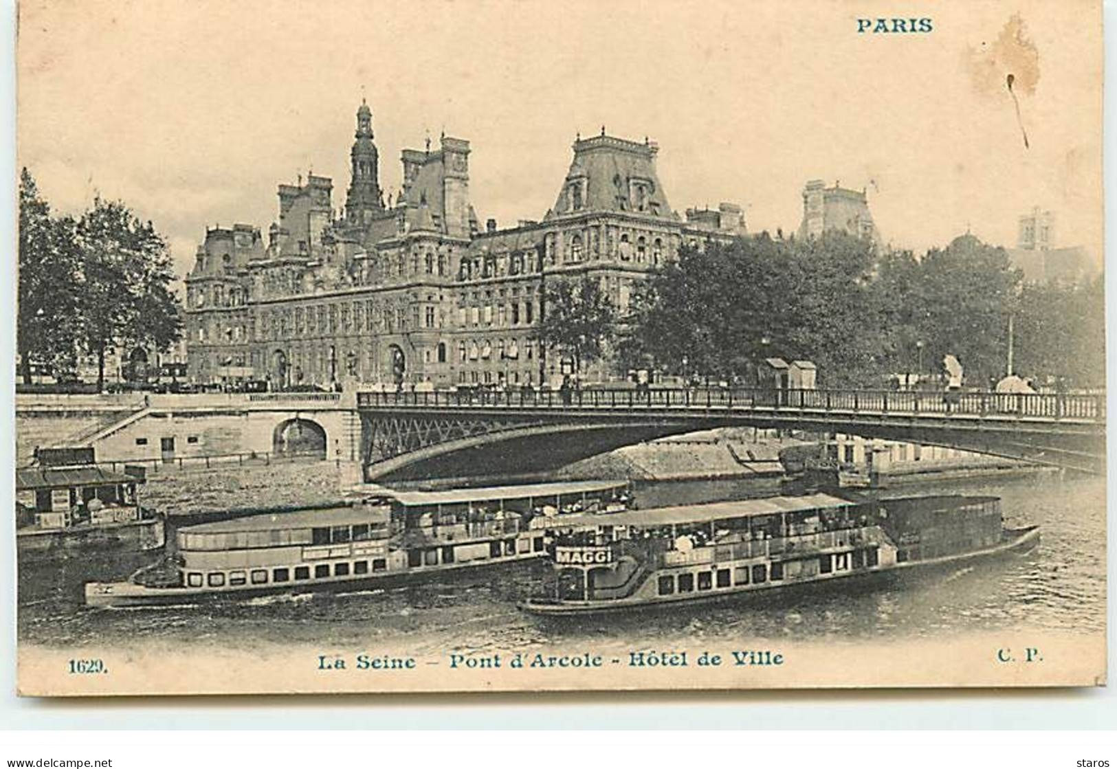 PARIS - La Seine - Pont D'Arcole - Hôtel De Ville - Bateaux Mouches - Maggi - C.P. N°1629 - La Seine Et Ses Bords