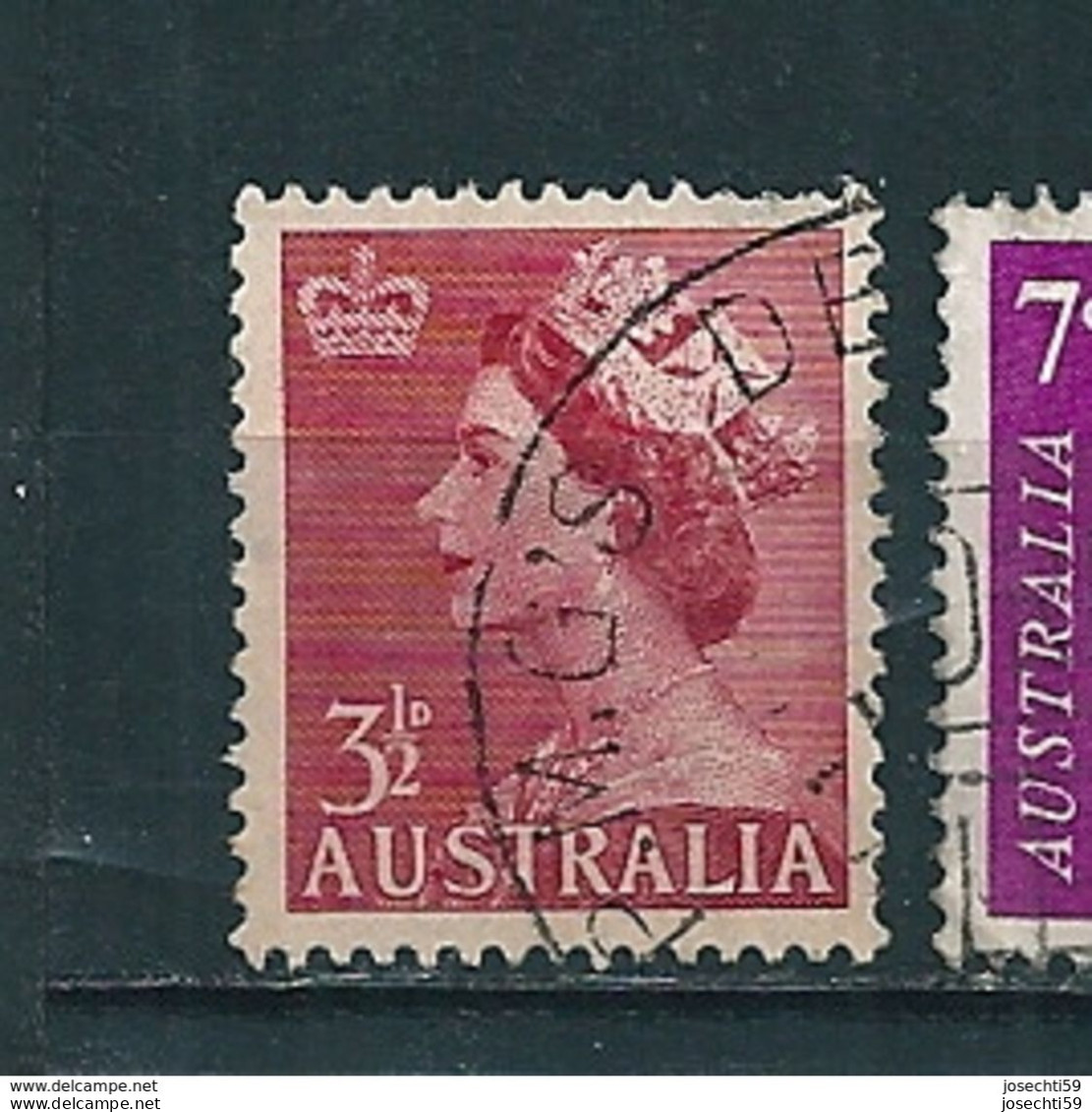 N° 198 Queen Elisabeth II Charnière   Australie (1953) Timbre Oblitéré 3 1/2  Australie - Oblitérés