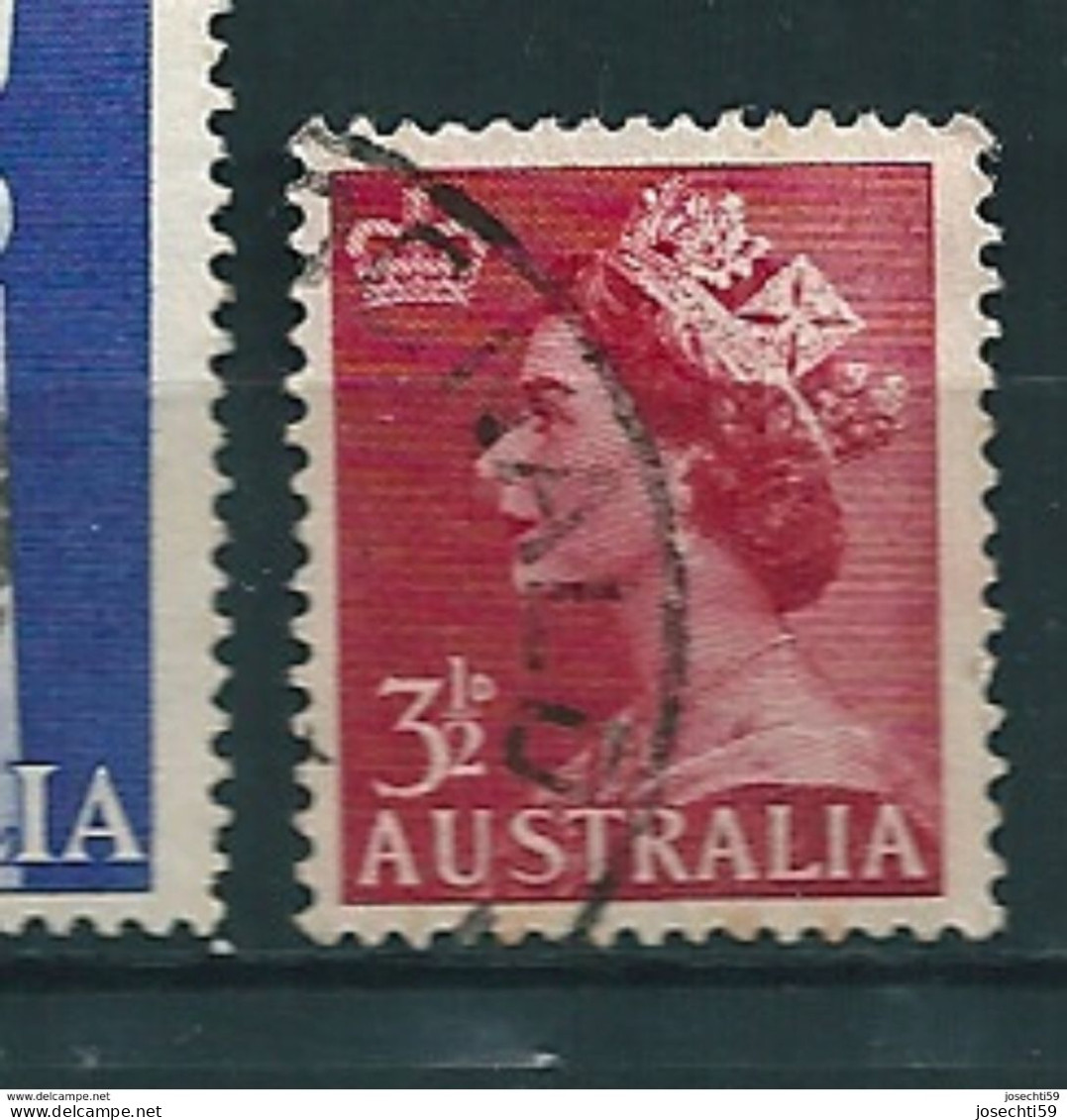 N° 198 Queen Elisabeth II Charnière   Australie (1953) Timbre Oblitéré 3 1/2  Australie - Oblitérés