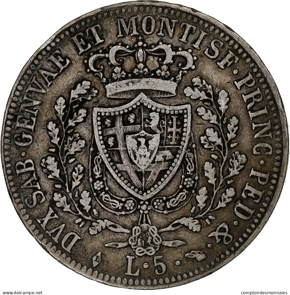 Royaume De Sardaigne, Carlo Felice, 5 Lire, 1824, Turin, Argent, TB+ - Piémont-Sardaigne-Savoie Italienne