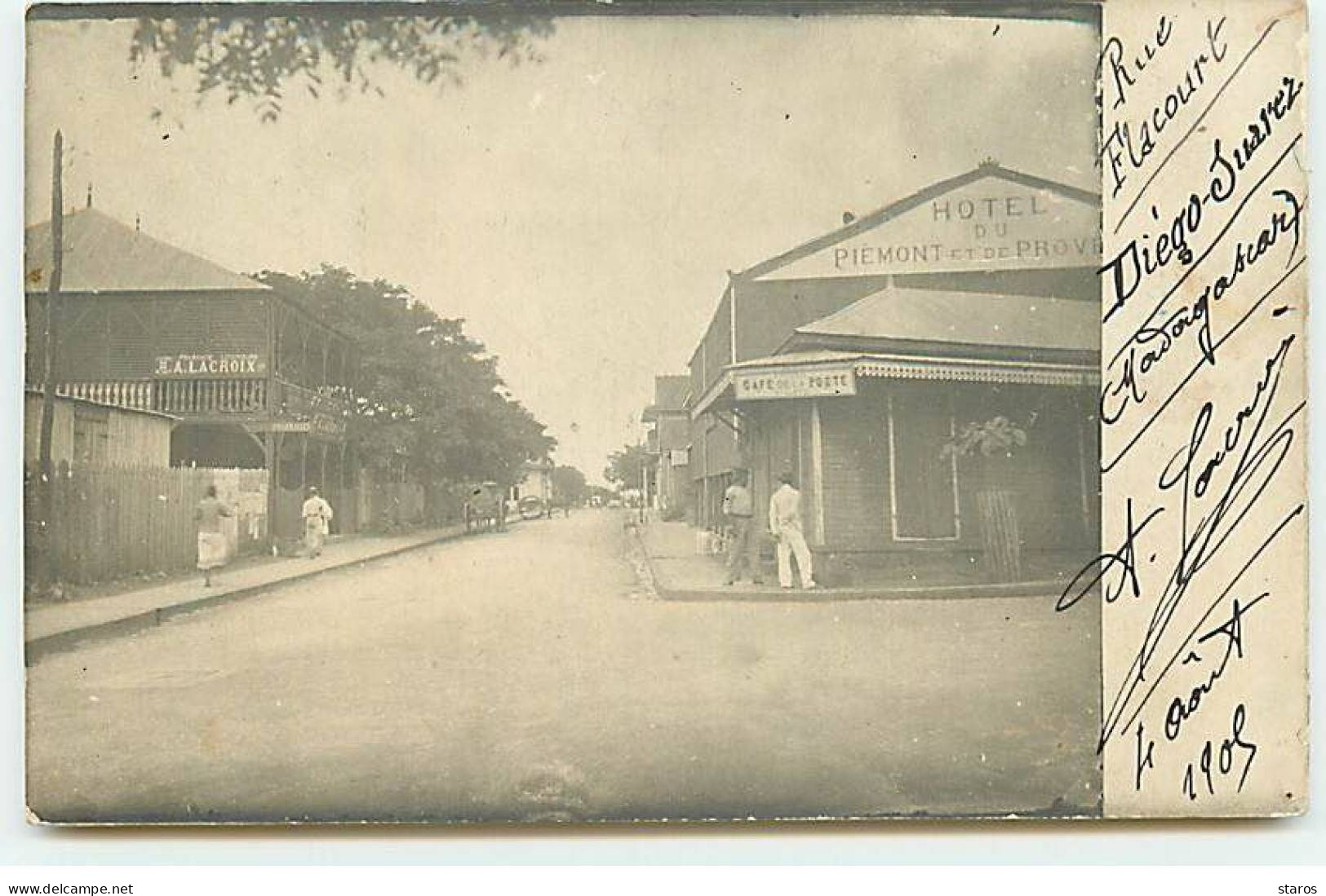 Madagascar - Carte-Photo - DIEGO SUAREZ - Rue Flacourt Hôtel Du Piémont Et De Provence - Pharmacie A. Lacroix - Madagascar