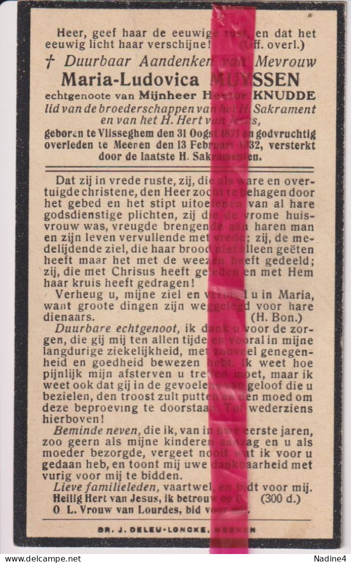 Devotie Doodsprentje Overlijden - Maria Muyssen Echtg Hector Knudde - Vlissegem 1871 - Menen 1932 - Obituary Notices