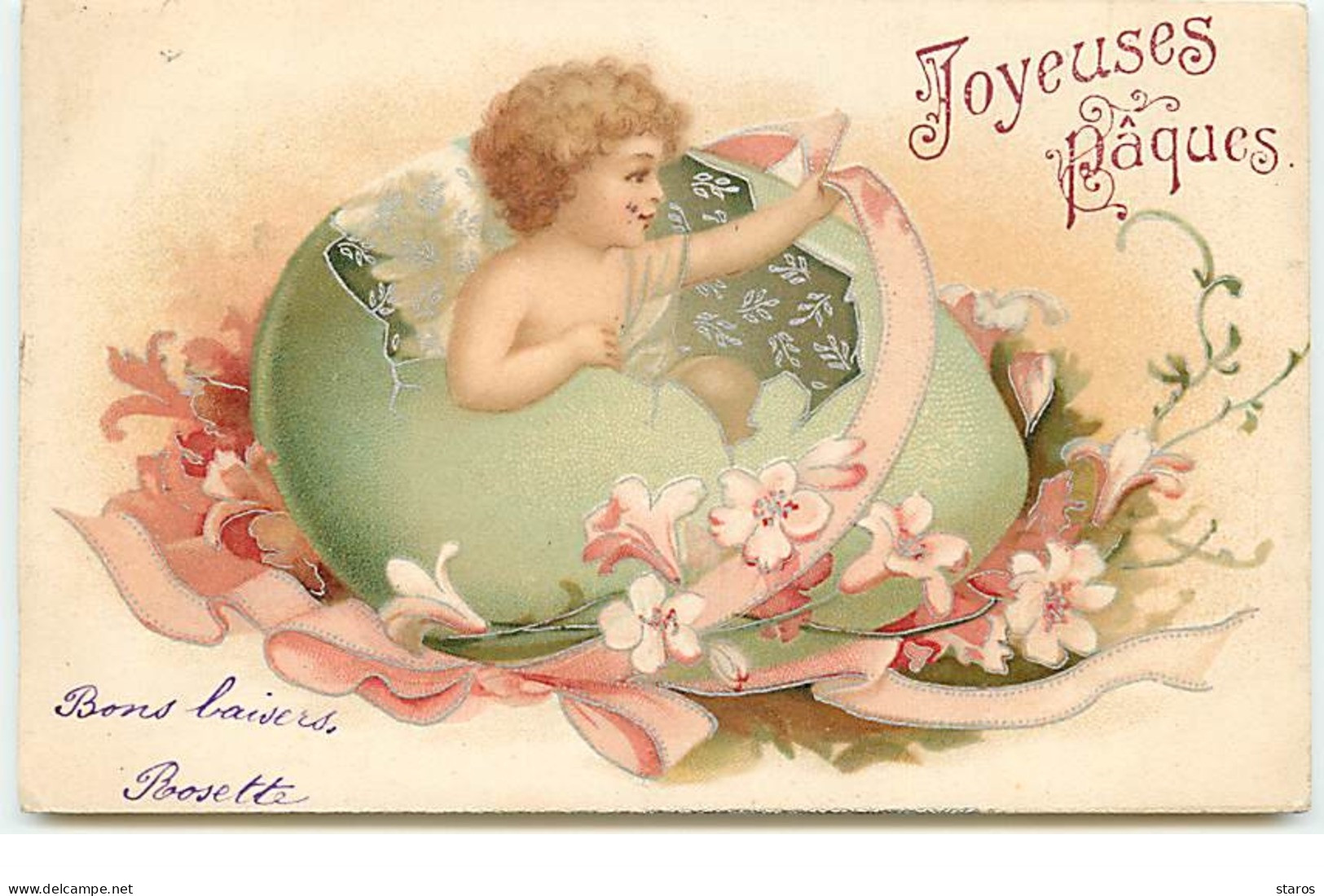 Joyeuses Pâques - Clapsaddle - Ange Sortant D'un Oeuf Posé Sur Des Fleurs - Ostern