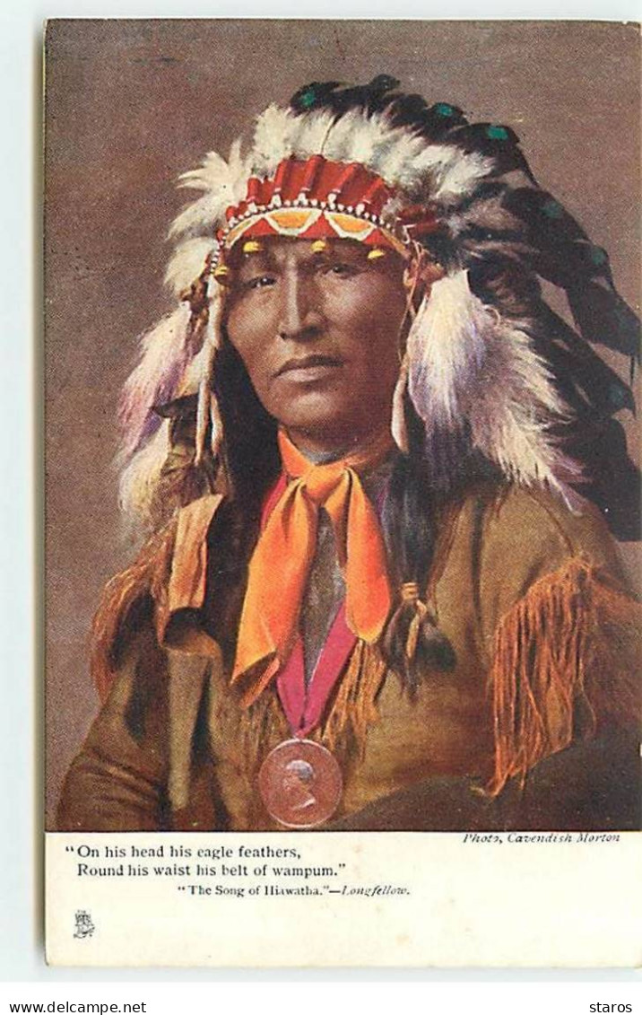 Indien -  The Song Of Hiawatha - Longfellow - On His Head His Eagle Feathers... - Indiens D'Amérique Du Nord