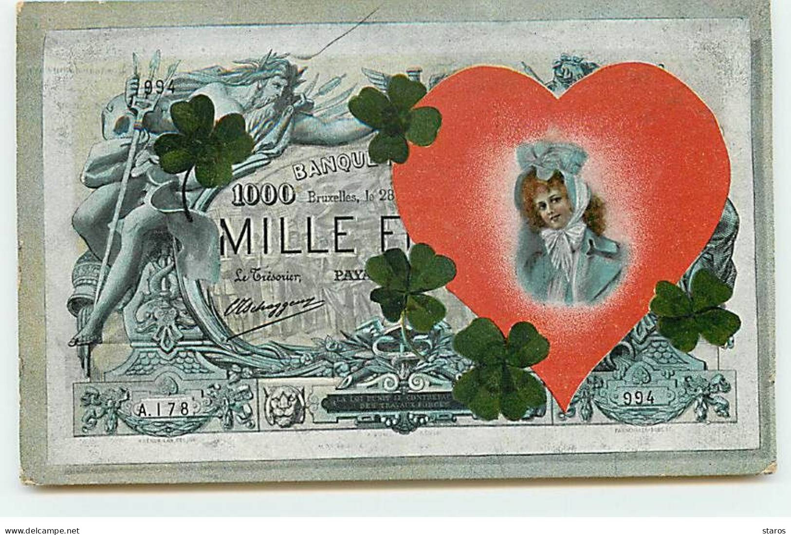 Représentation De Monnaie - Billet De 1000 Francs Bruxelles - Jeune Femme Au Milieu D'un Coeur - Monnaies (représentations)