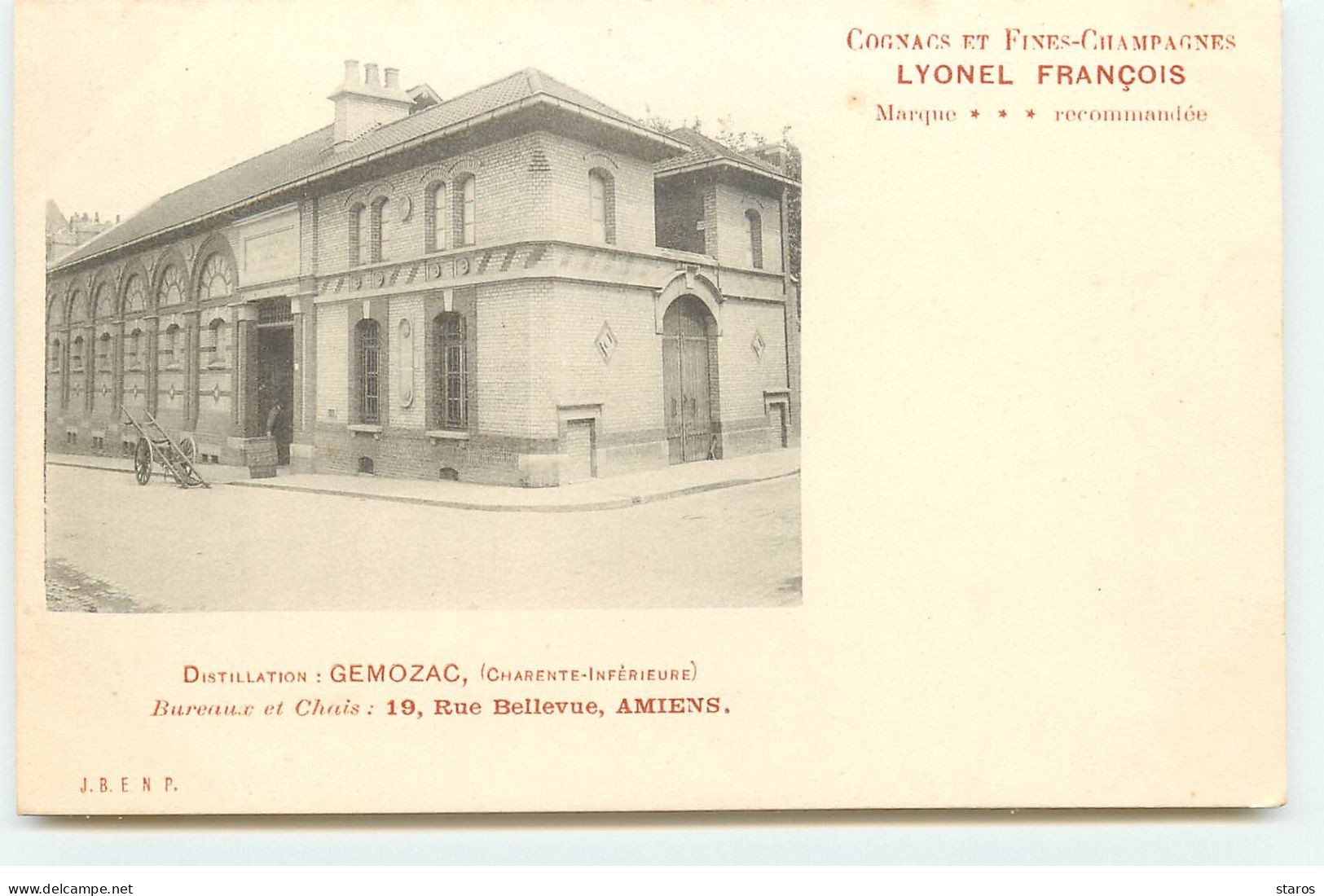 Cognacs Et Fines-Champagnes Lyonel François - Bureaux Et Chais  - Alcool - Distillation Gemozac Amiens - Werbepostkarten