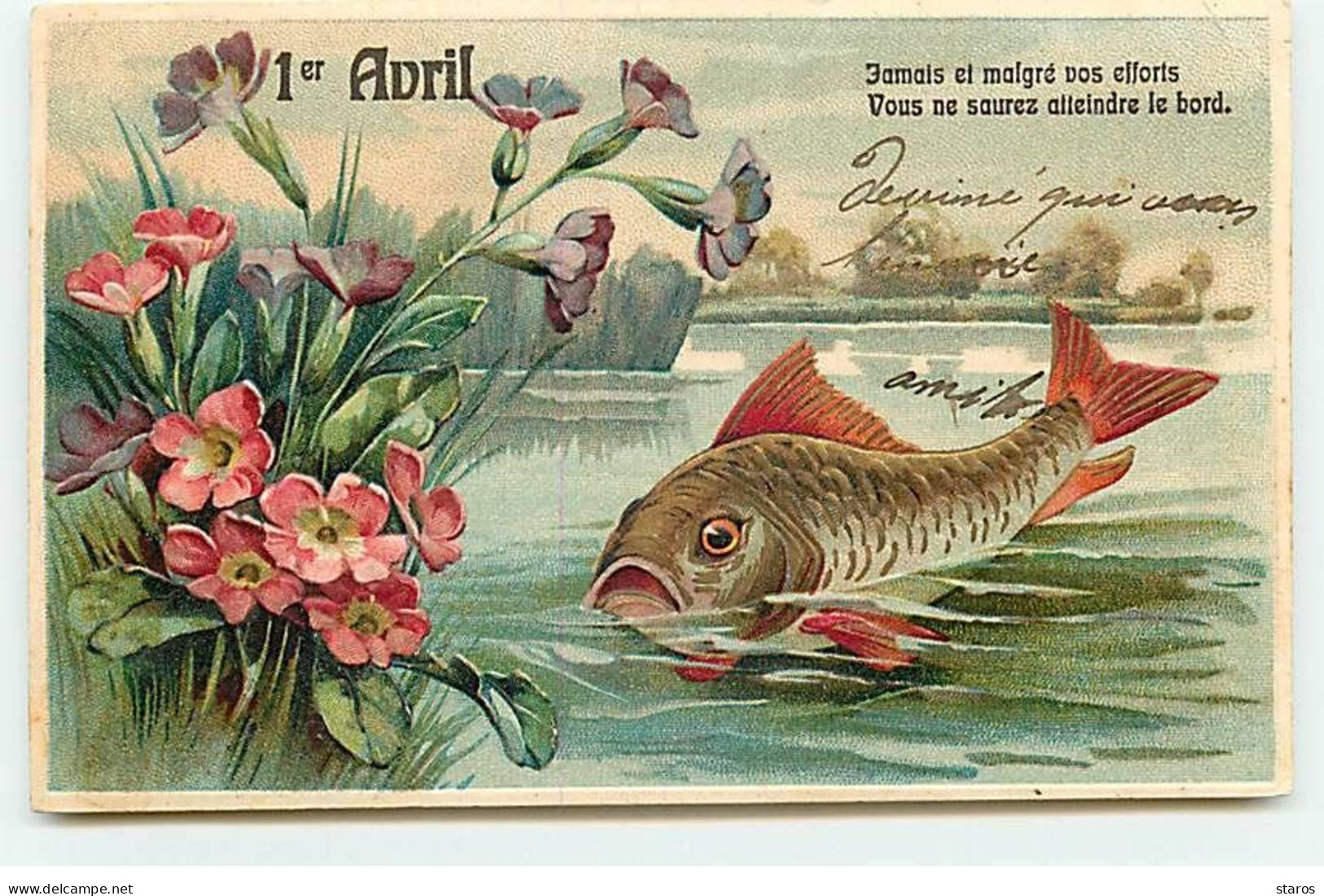 1er Avril - Carte Gaufrée - Jamais Et Malgré Vos Efforts Vous Ne Saurez Atteindre Le Bord - April Fool's Day