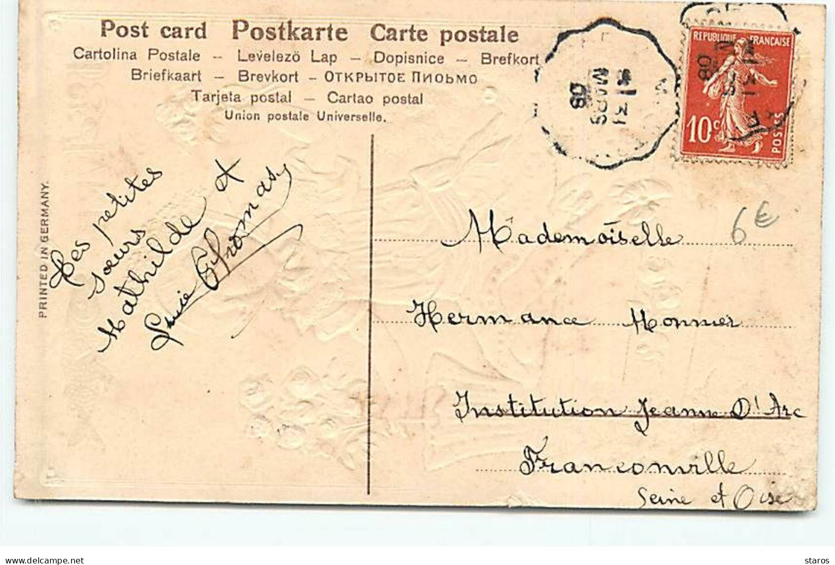 1er Avril - Carte Gaufrée - Fillette Près D'un Rosier - Erster April