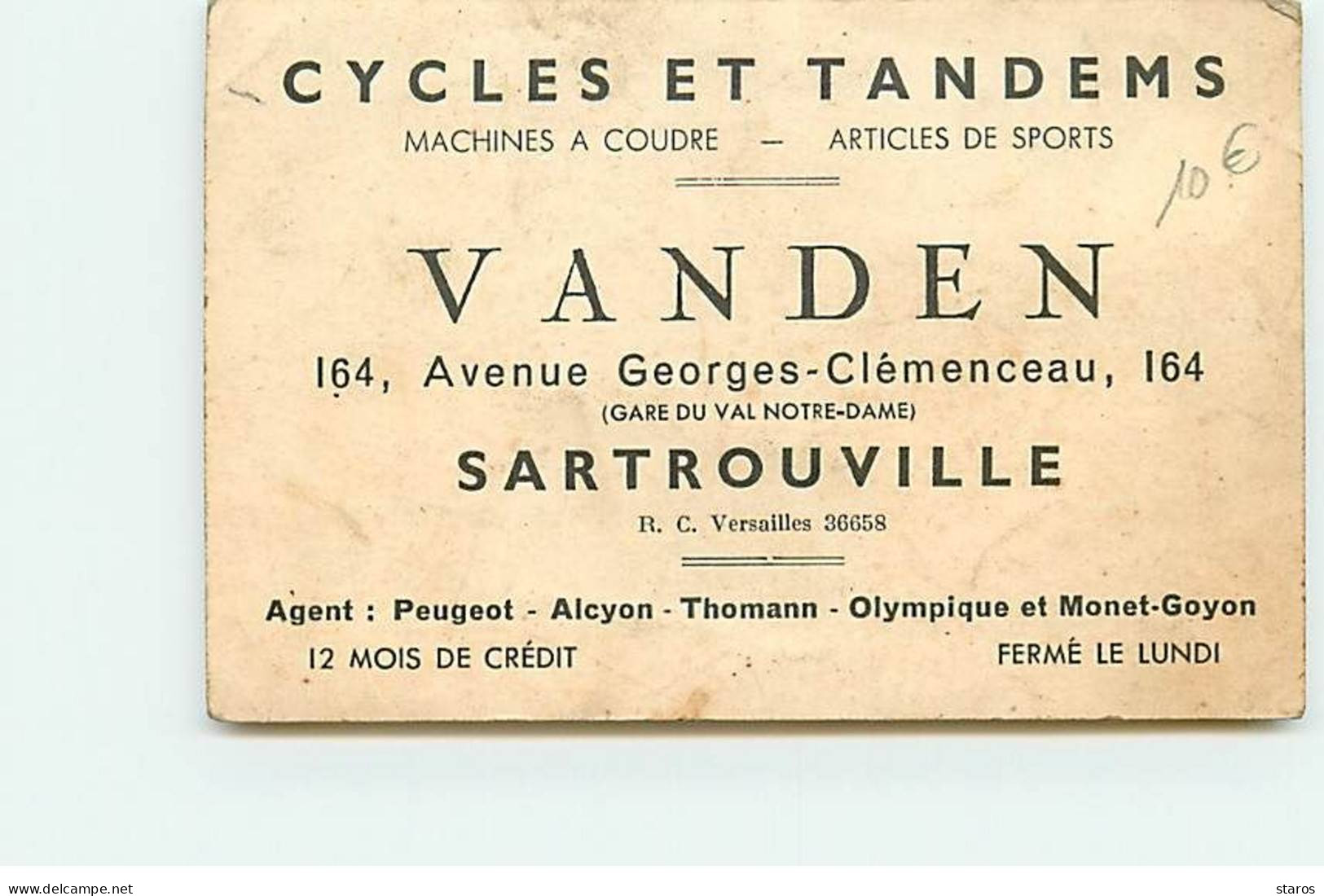 SARTROUVILLE - Vanden - Cycles Et Tandems - Machines à Coudre, Articles De Sports - Sartrouville