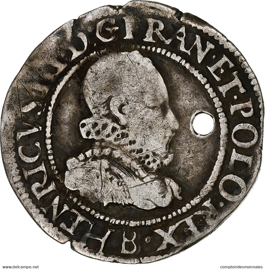 France, 1/4 Franc Col Fraisé, 1577, Rouen, Argent, TB+, Gadoury:480 - 1574-1589 Hendrik III