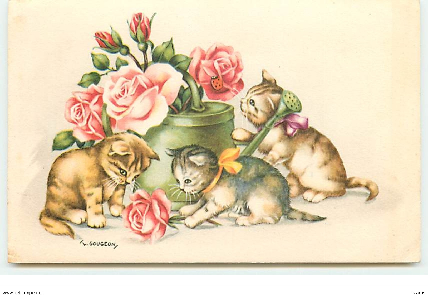 Gougeon - Chatons Jouant Avec Des Roses - Chat - Gatos