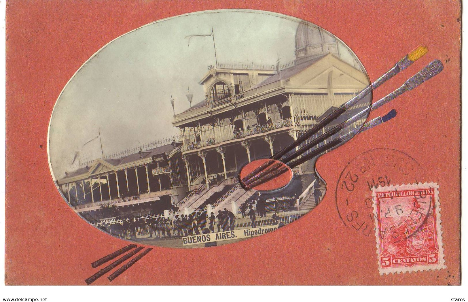 Argentine - BUENOS AIRES - Hippodrome - Carte Gaufrée, Pinceaux Et Palette De Peintre - Argentine