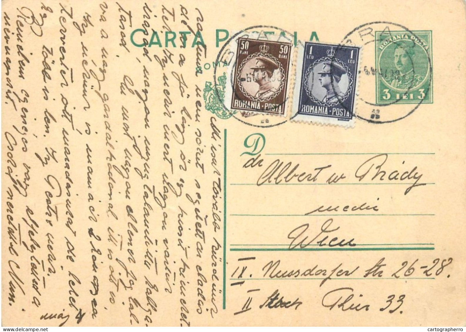 Romania Postal Card Royalty Franking Stamps Wien 1928 - Romania