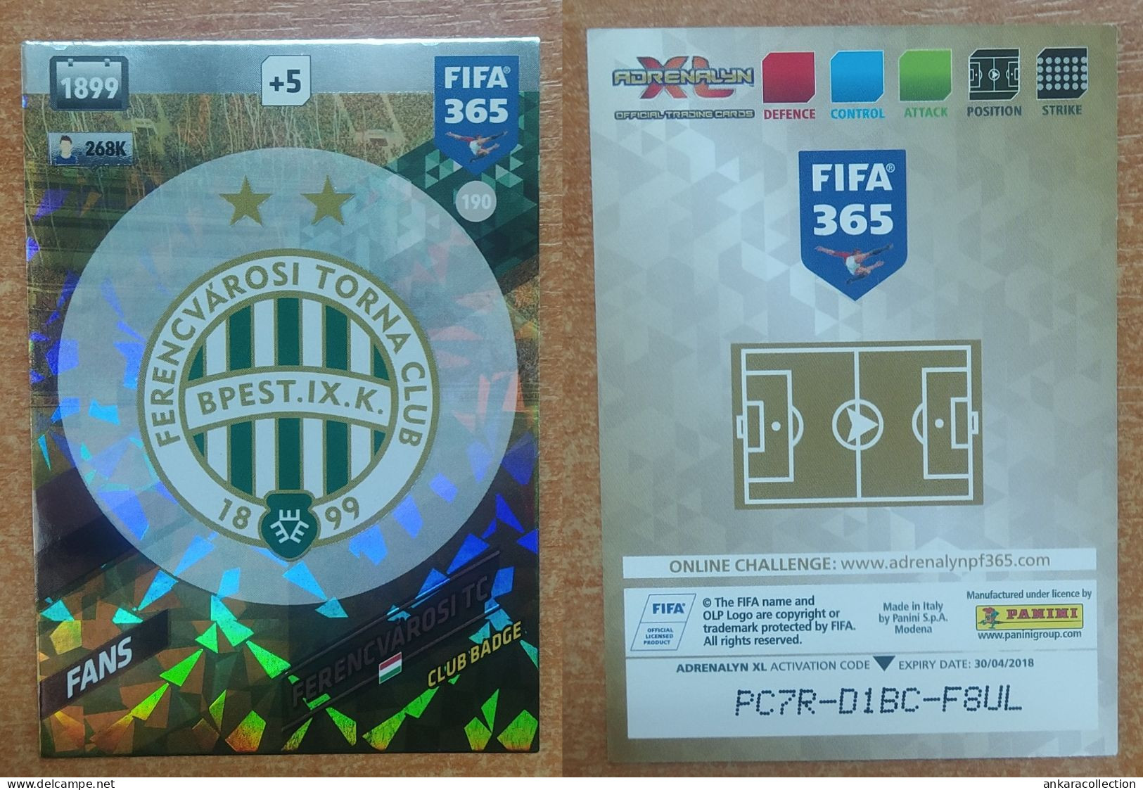 AC - FERENCVAROSI TORNA CLUB  BUDAPEST  FANS CLUB BADGE  PANINI FIFA 365 2018 ADRENALYN TRADING CARD - Trading Cards