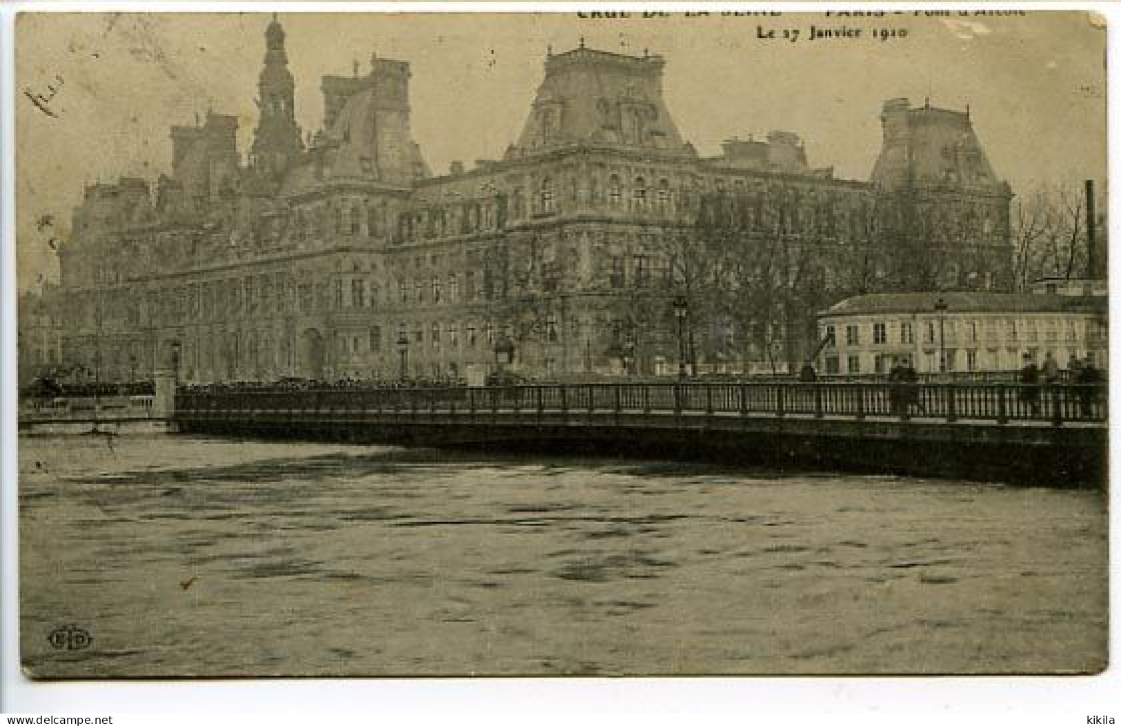 CPA 9 X 14  PARIS Crue De La Seine  Pont D'Arcole Le 27 Janvier 1910    Inondations - Paris Flood, 1910