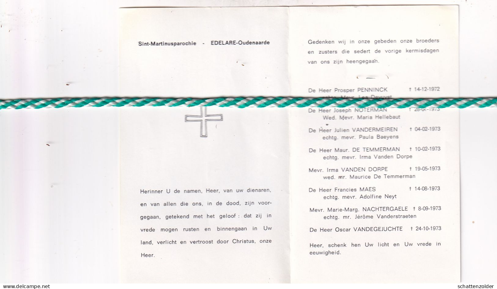 Overleden Parochianen Sint-Martinusparochie, Edelare-Oudenaarde, 1973 - Obituary Notices