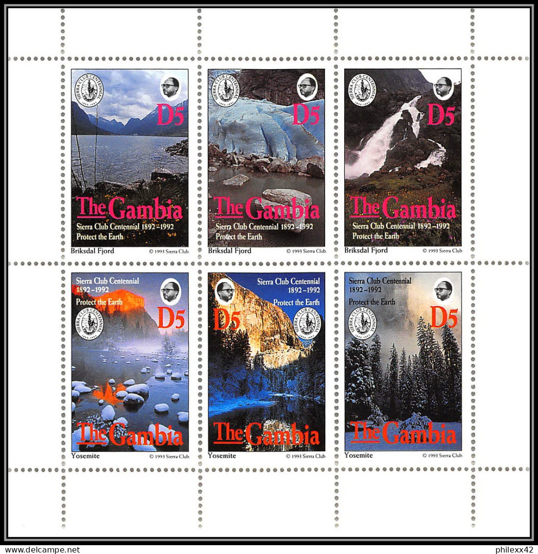 81731 GAMBIA GAMBIE Y&t N°1607/1612 Sierra Club Centennial Protect On Earth Yosemite Briksdal Fjord 1994 Neuf ** MNH - Gambie (1965-...)