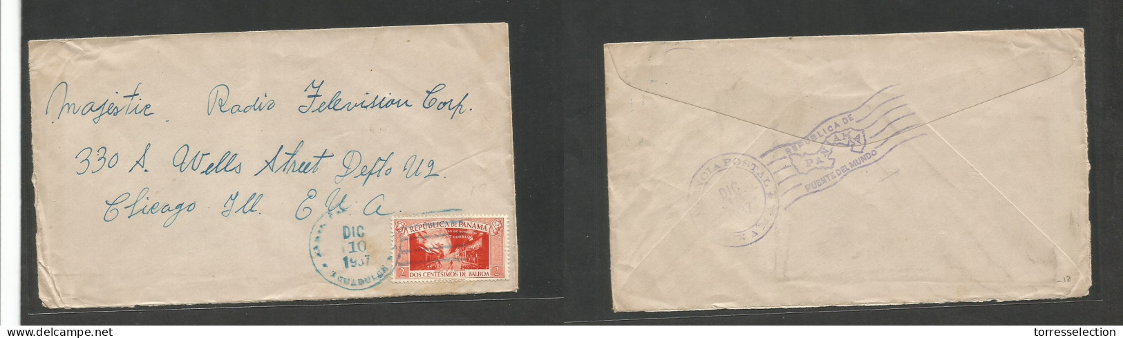 PANAMA. 1937 (10 Dec) Aguadulce - Chicago, Ill, USA. Single 2c Fkd Env. Village Origin. Fine. - Panama