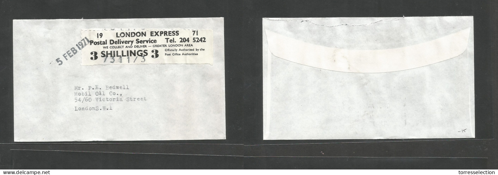 Great Britain - XX. 1971 (5 Feb) Royal Mail Strike. Provisional London Express 3sh Label, Tied Date Cachet Used To Londo - ...-1840 Voorlopers