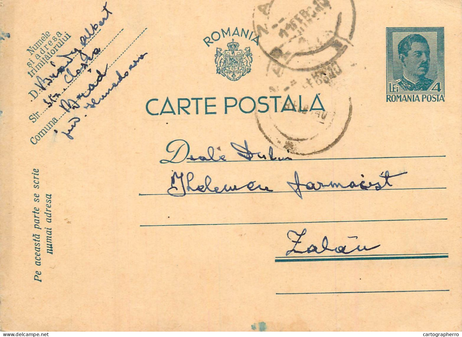 Romania Postal Card Royalty Franking Stamps Zalau Brad 1940 - Rumänien