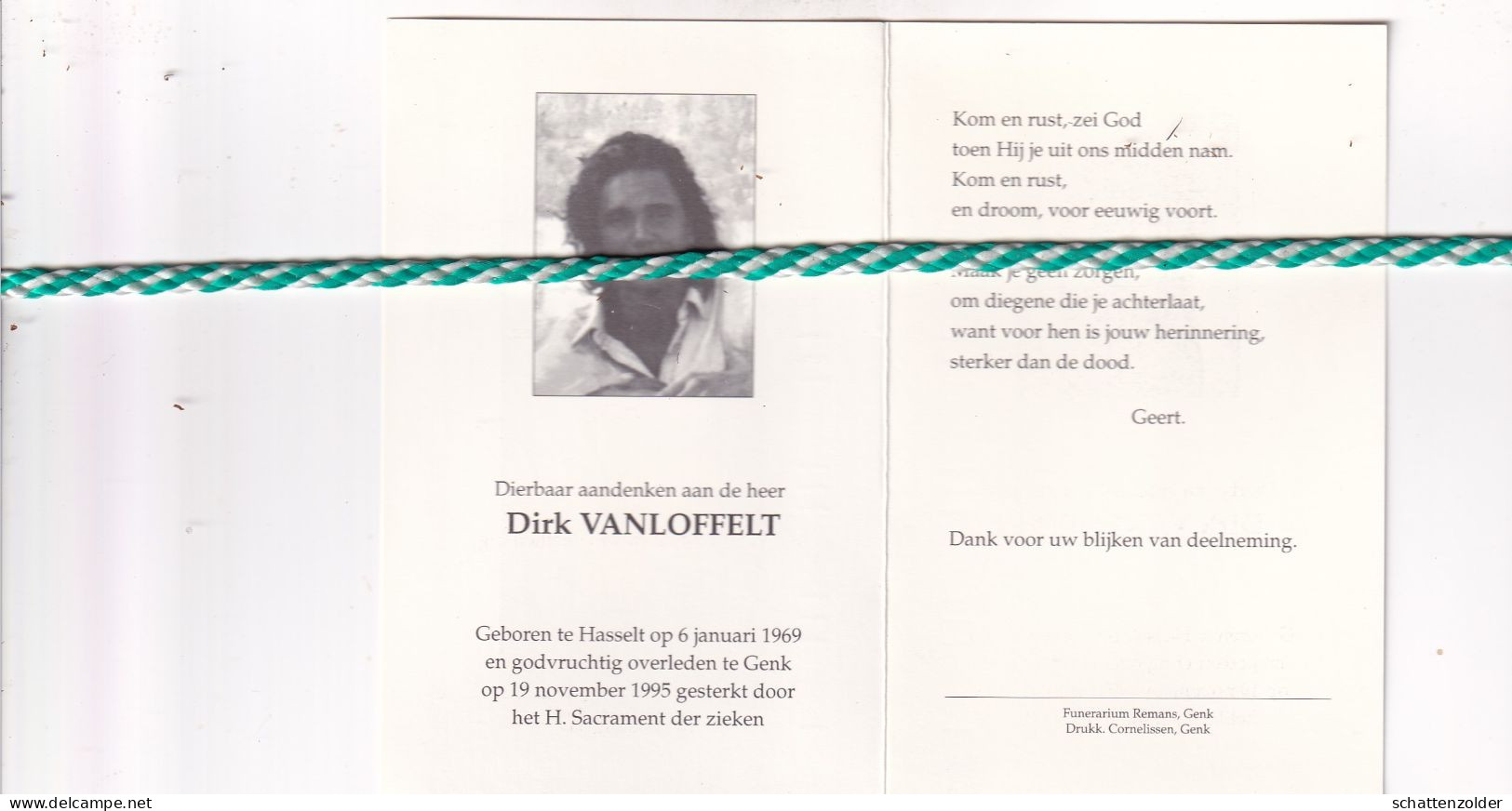 Dirk Vanloffelt, Hasselt 1969, Genk 1995. Foto - Obituary Notices