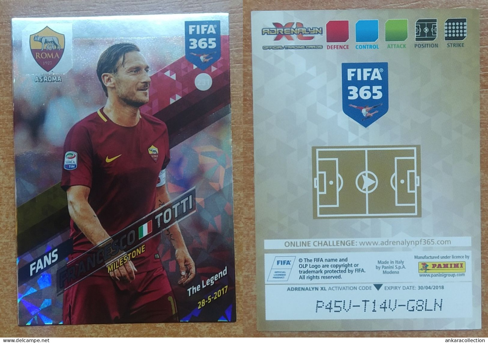 AC - 231 FRANCESCO TOTTI  AS ROMA  FANS MILESTONE  PANINI FIFA 365 2018 ADRENALYN TRADING CARD - Trading-Karten