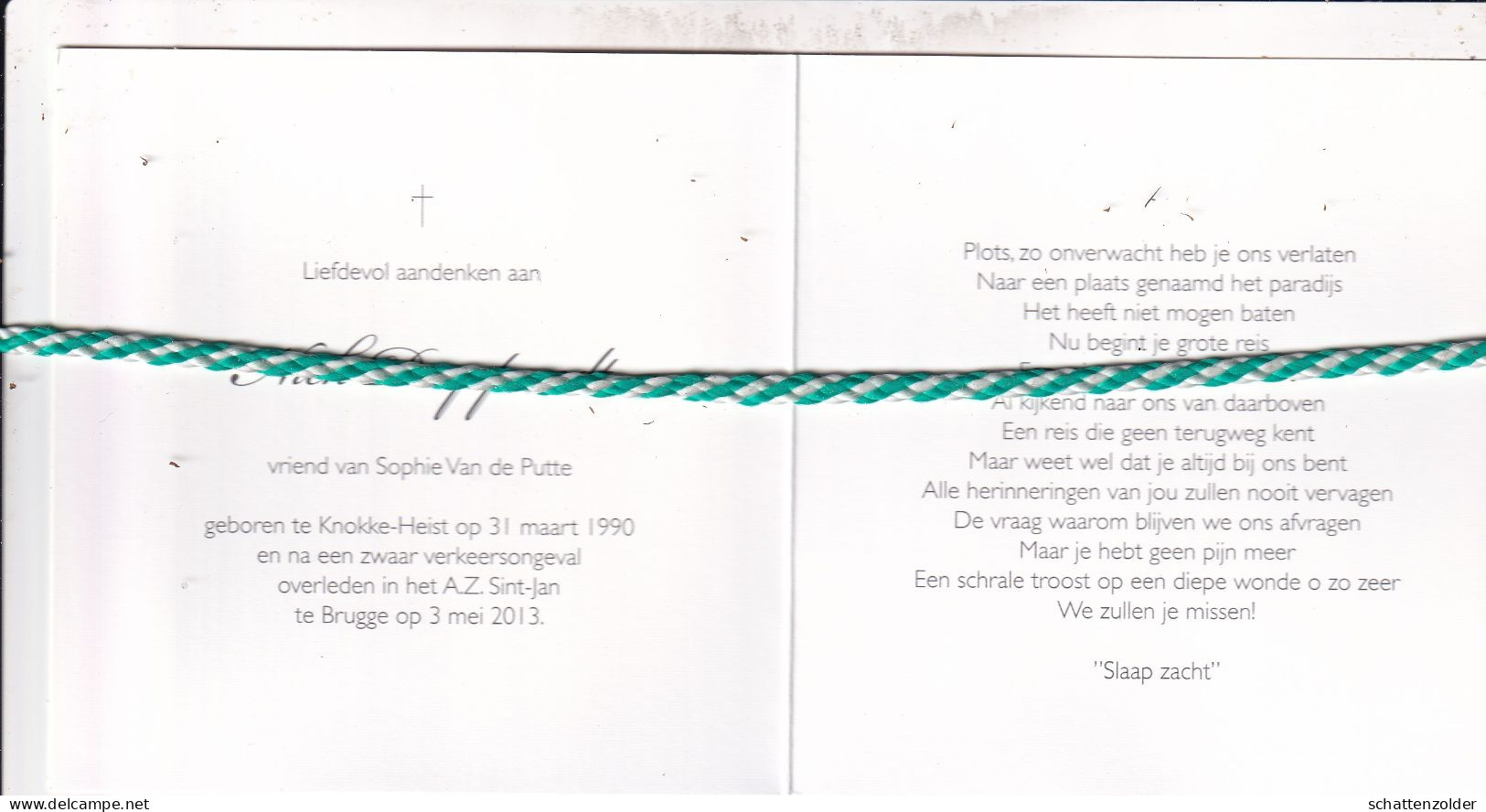 Nick Dryepondt-Van De Putte, Knokke-Heist 1990, Brugge 2013. Foto - Obituary Notices