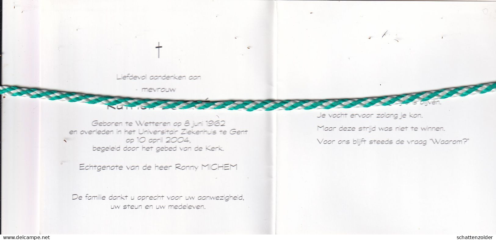 Katrien Lorré-Michem, Wetteren 1962, Gent 2004. Foto Dameshoed - Obituary Notices