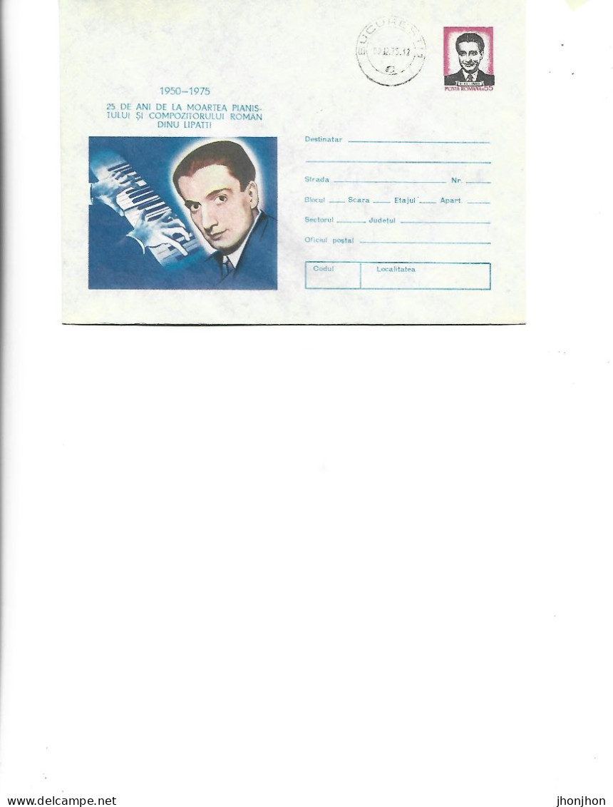 Romania - Post. St.cover Used 1975(428) - 25 Years Since The Death Of Romanian Pianist And Composer Dinu Lipatti - Postal Stationery