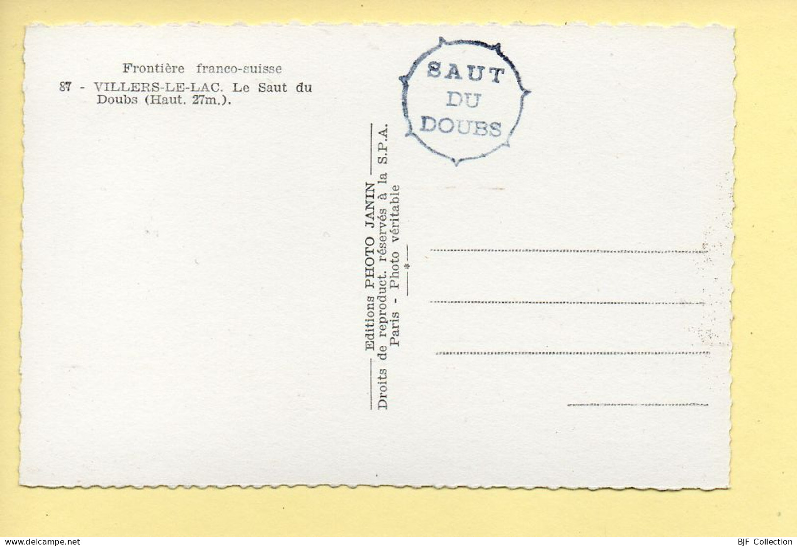 25. VILLERS-LE-LAC – Le Saut Du Doubs / Frontière Franco-Suisse / CPSM (voir Scan Recto/verso) - Altri & Non Classificati