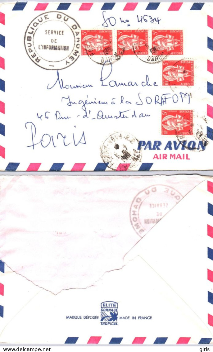 Dahomey - Lettre - Obl Porto Novo - 1961 - Pour Paris - Air Mai - - Bénin – Dahomey (1960-...)