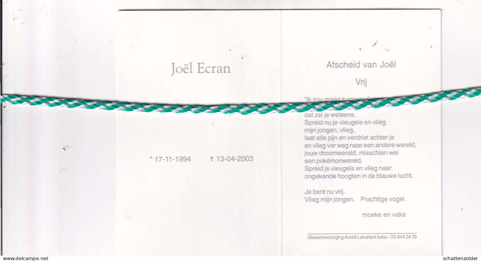 Joël Ecran, 1994; 2003. Foto - Obituary Notices