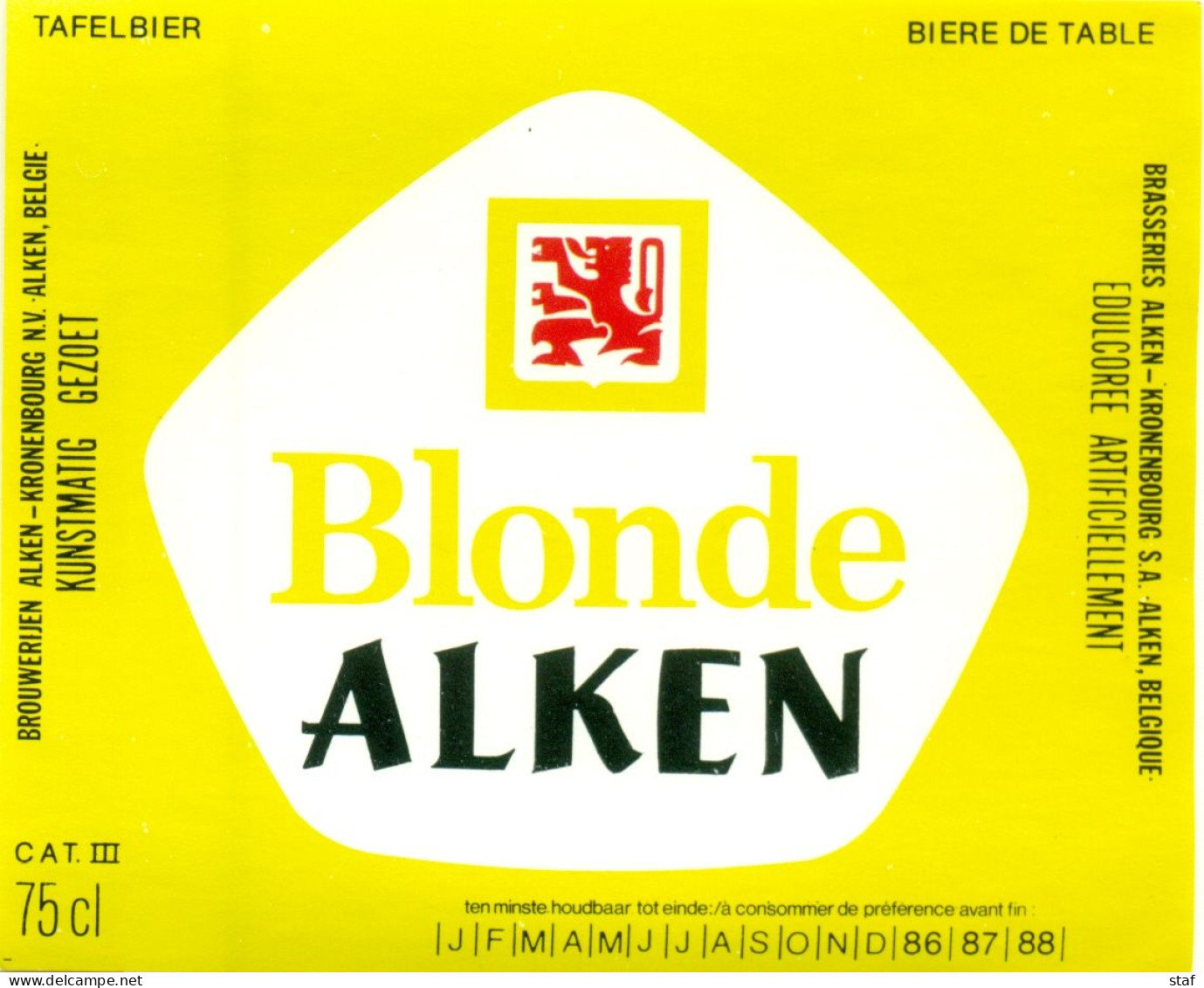 Oud Etiket Bier Blonde Alken - Brouwerij / Brasserie Alken-Kronenbourg - Beer