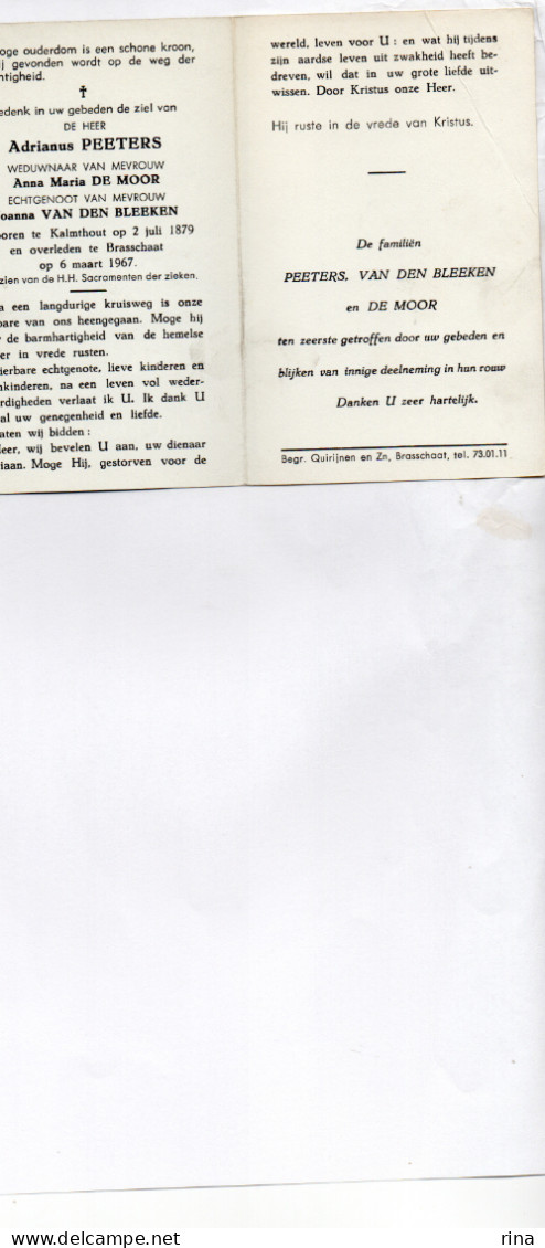 Adrianus Peeters Geb Te Kalmthout Op 2 Juli 1879 Overl Te Brasschaat Op 6 Maart 1967 - Autres & Non Classés
